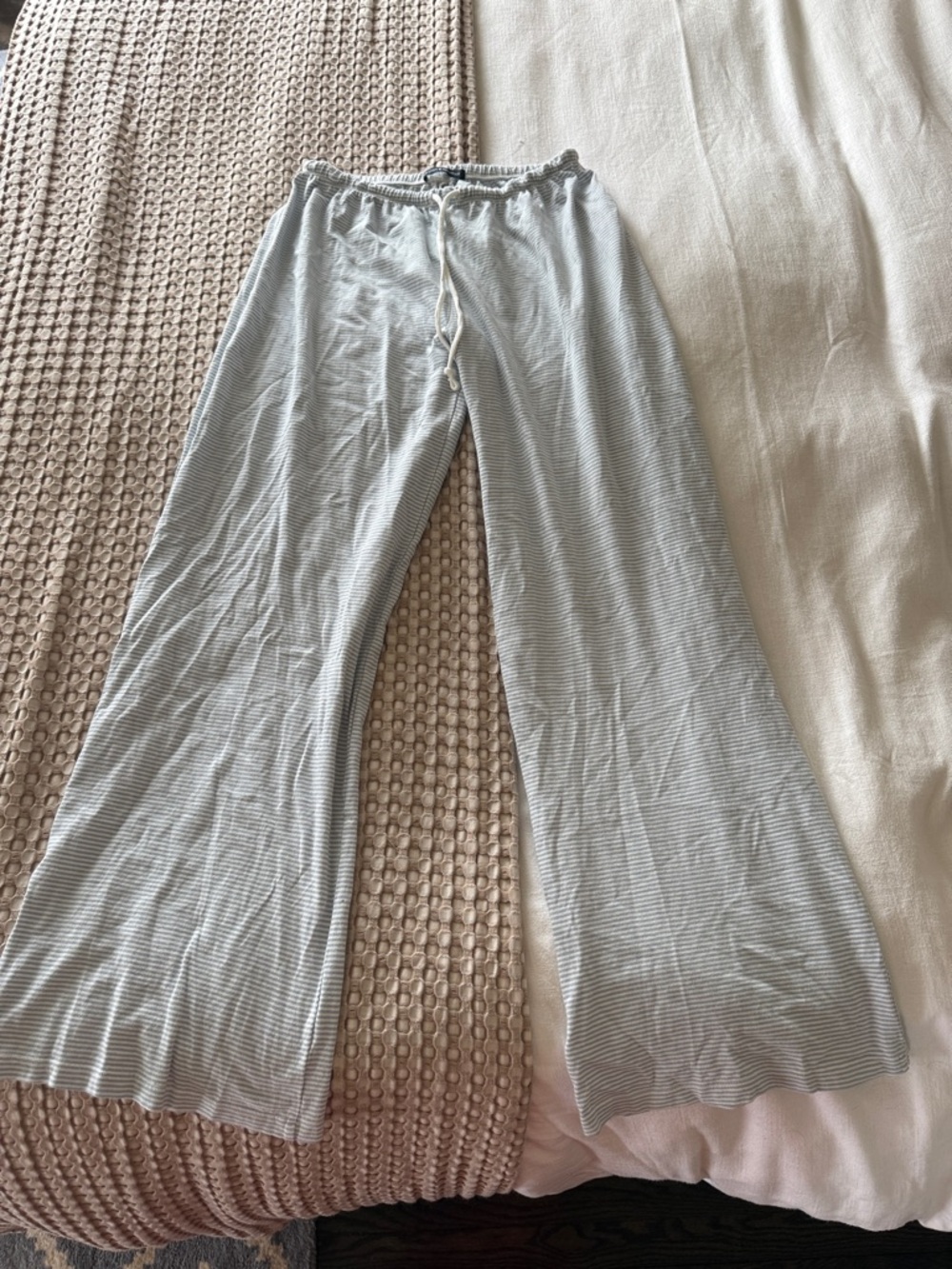 Brandy Melville Light Blue and Cream Striped Anastasia Sweatpants